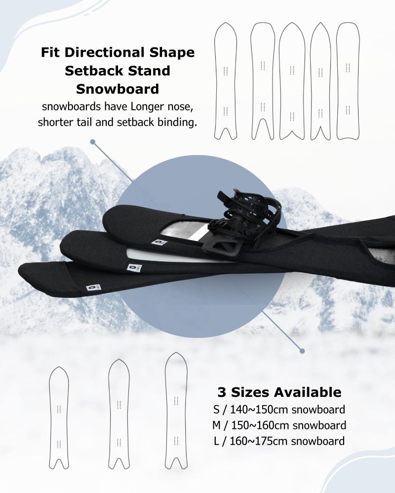 MONS Powder Snowboard Setback Stance Protection Soft Sleeve Cover with Binding On for packing in board bag Scratch-Resistant (L) - Image 5